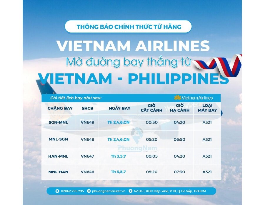 Vietnam Airlines mở đường by thẳng đến Manila