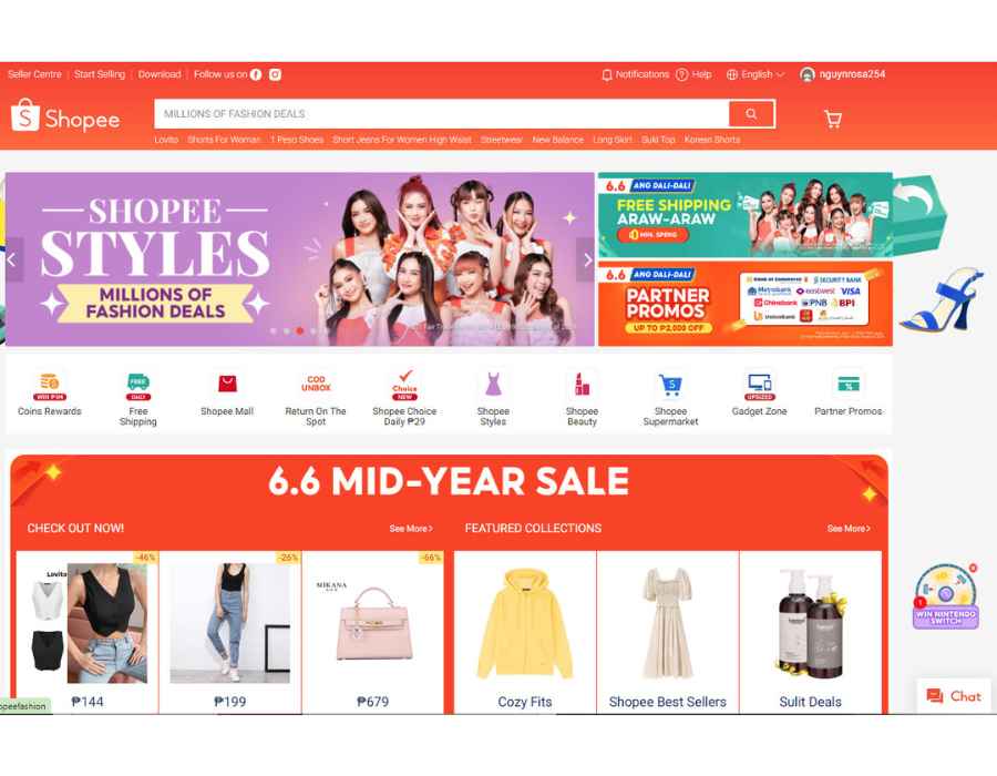 Giao diện và các tính năng chính của shopee Philippines